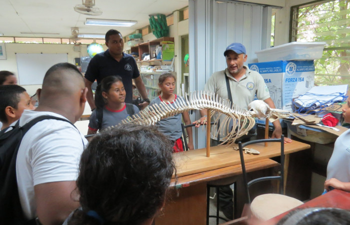 Luego del recorrido en el bosque, pasamos a las instalaciones del Programa de Educación Biológica, a observar muestras de diferentes especies, en frascos, craneos, huellas en yeso, entre otras.